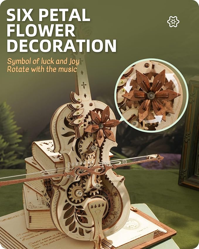ROKR 3D Wooden Puzzles for Adults,Wooden Music Box Kits-Cello Wood Model Kits for Adults to Build,Stem Projects for Teens,Birthday Gifts Hobbies for Women Men