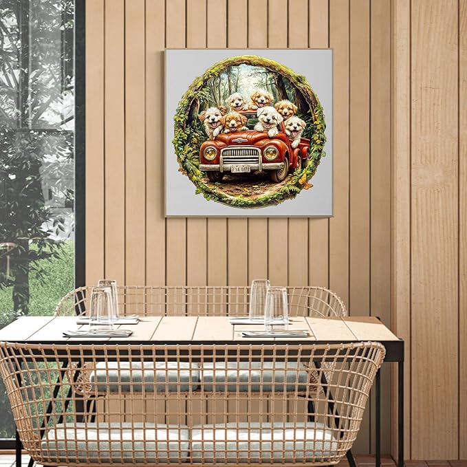 Wooden Puzzles for Adults - 200 Pieces Dog Truck Wooden Puzzle - Unique Animal Shape Wood Cut Puzzles - Eco-Friendly Home Office Decor (M-11.4 * 11.4in)