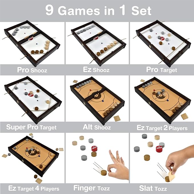 Big Shooz n TOZZ : Wooden Multi Tabletop Indoor Portable Board Games for Kids and Family