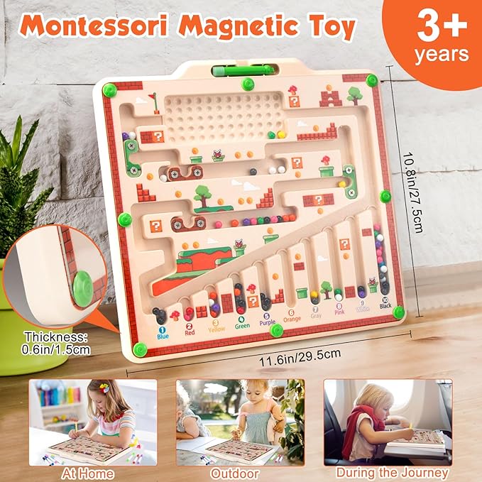 Magnetic Color and Number Maze, Fine Motor Skills Montessori Toys for 3 4 5 Years Old Kids,Double-Side Toddler Magnetic Toys for 3+ Years Old Boy and Girl Birthday Gift,Educational Toys for Toddler