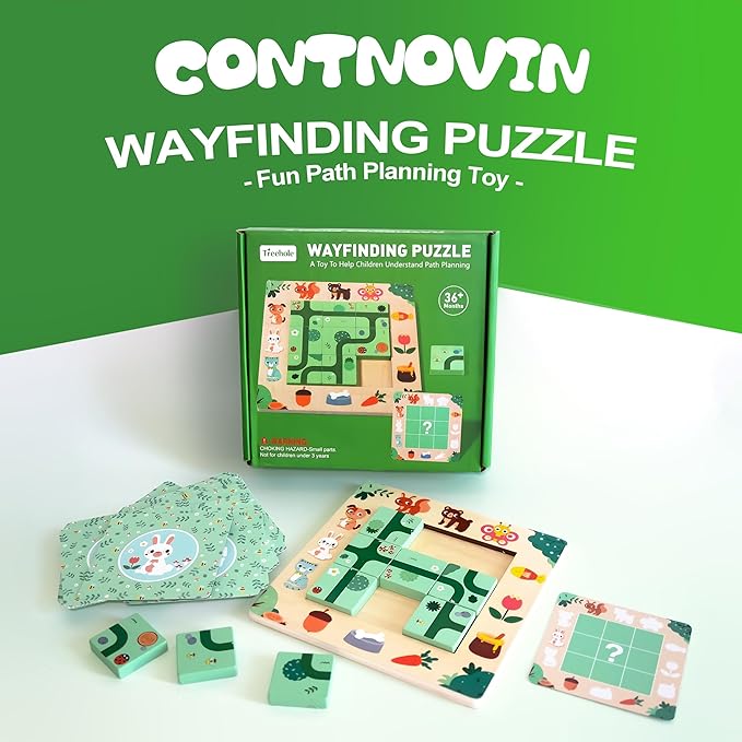 Logic Puzzle Game for Kids Ages 3+, Contnovin Animal Feeding Adventure Board Game, Montessori Toys with Path Tiles & Cards, STEM Learning Travel Gift for Boys & Girls