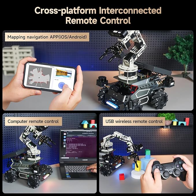 Yahboom ROS2 Robot Kit with Jetson Orin NX 16GB Super Large AI Model with 6DOF Robotic Arm AI Voice Interaction Module Supports 3D AI Vision App Control