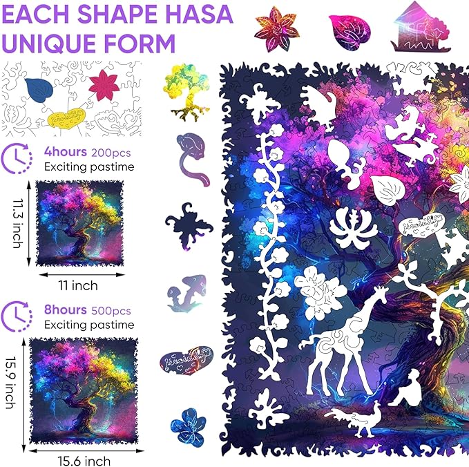Tree of Life Wooden Jigsaw Puzzles, 500 Pieces Wooden Puzzle for Adults, Unique Shapes Family Reunion Puzzle for Adults and Kids, Beautiful Package, Best Gift for Family Friends Royal 15.9x15.6in