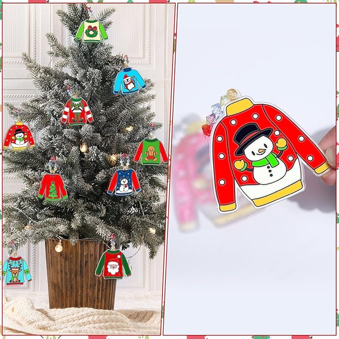 Yaomiao 30 Sets Christmas Ugly Sweaters Suncatchers Window Art Kits DIY Xmas Suncatcher Crafts Bulk Paint Your Own Window Hanging Ornaments for Boys Girls Home Classroom Activities Art Project