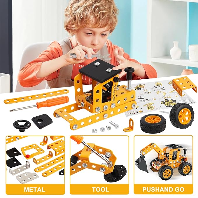 Building Sets Stem Assembly Toys Metal 3-D Puzzle Excavator and Plane Model Value Bundle: 2 Kits | 1 Box Parent-Child Interaction Construction Sets Gifts for Kids 8-16