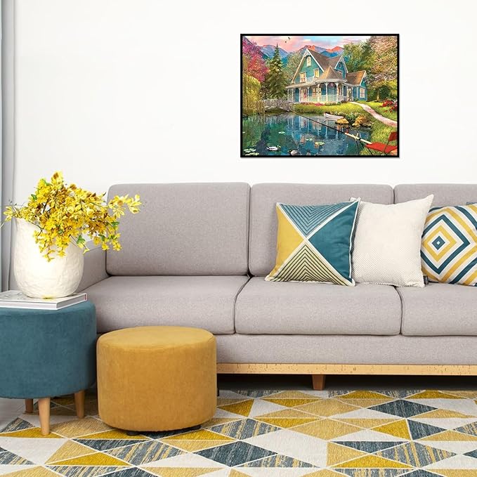 100 Piece Puzzles for Kids Summer House 100 Piece Puzzles for Adults, Mountain Villa Landscape 100 Pieces Puzzle for Kids Ages 4-8, Mountain Cottage Oil Painting Puzzle for Seniors Teens