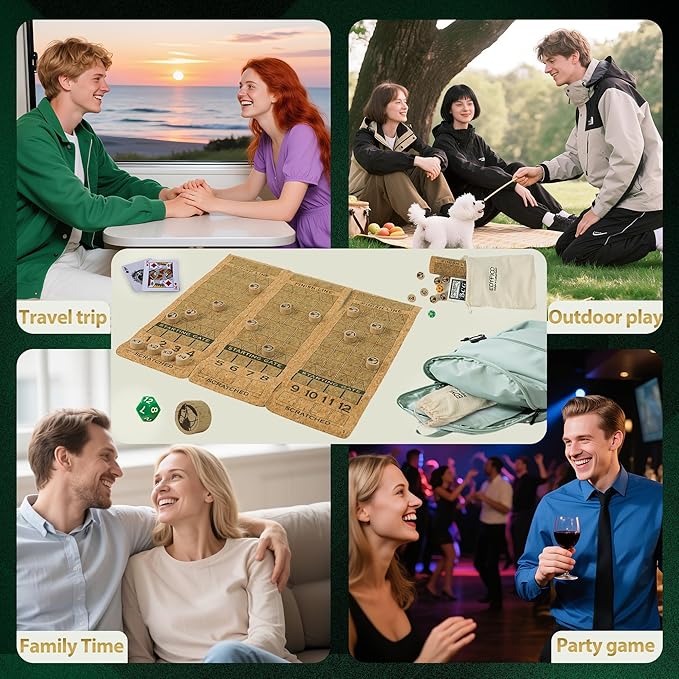 Horse Race Board Game, Portable Horse Racing Game with Rollable Cork Mat, 12 Solid Wooden Horses, 2 D12 & Cards, Travel Horse Game with Storage Bag, Travel Board Games for Family Nights Party Gifts