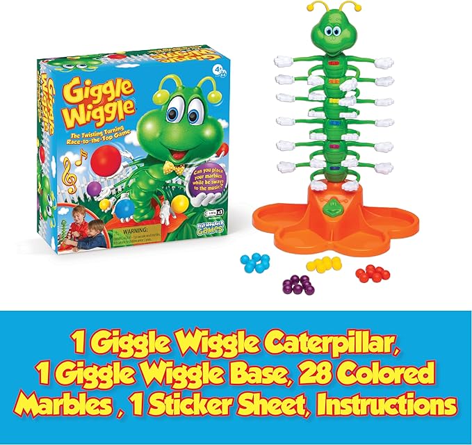 PlayMonster Giggle Wiggle Board Games for Kids, Hand-Eye Coordination, Preschool Games, The Twisting-Turning Race to Get Your Marbles to The Top Game, Ages 4+, Batteries Not Included