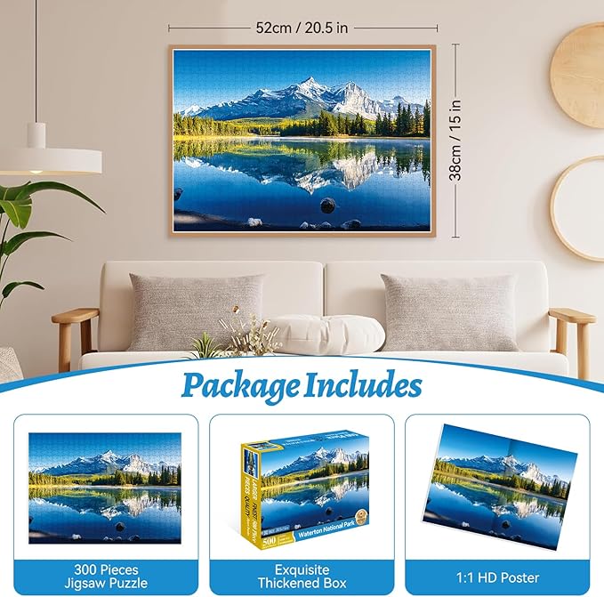 500 Piece Puzzle for Adults, Mountain Lake Jigsaw Puzzle with Trees and Reflections, Scenic Nature Puzzles for Adults 500 Pieces, Relaxing Jigsaw Puzzle for Family and Friends, 20.5x15 in