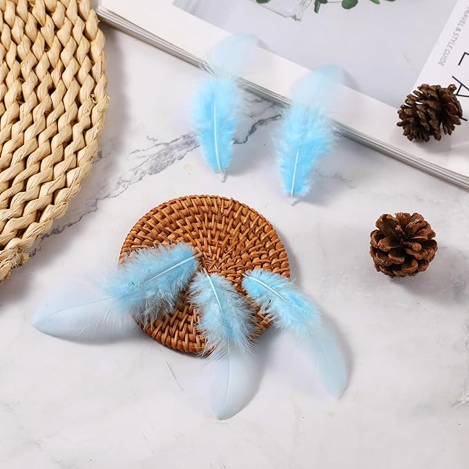 Soarer Light Blue Craft Feathers Bulk - 300pcs 3-5inch Natural Feathers for Wedding Home Party, Dream Catcher Supplies and DIY Crafts(Light Blue)