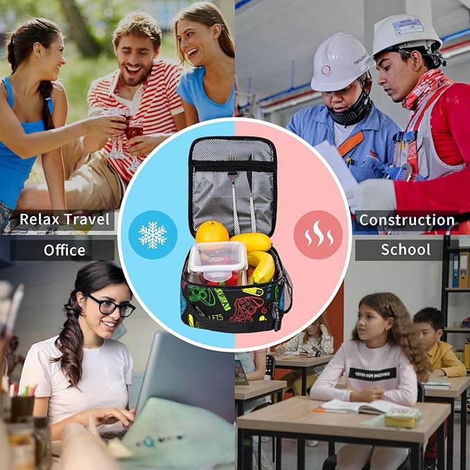 Colorful Video Game Controller Reusable Lunch Box Food Bag Insulated Lunch Bag for Teenage Boys Girls School Beach