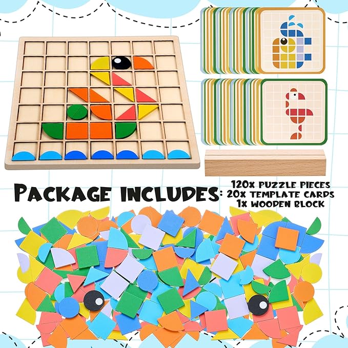 Soulchen 130 Pcs Wooden Matching Puzzle for Elderly Dementia, Colorful Shape Memory Building Blocks, Occupational Therapy Activities for Alzheimers Patients, Senior Care Gift Nursing Home Thanksgiving
