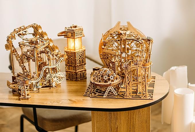 Wood Trick Wooden Marble Run Spiral Electric Motorized - Wooden 3D Puzzles for Adults to Build - 13x13 - Roller Coaster Mechanical Wooden Model Kits for Adults and Teens to Build