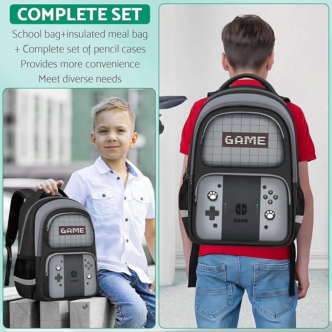 Kids Backpack For Boys,Gamer Boys Backpack For Children Teens Elementary Middle School, 17″ Students Bookbag
