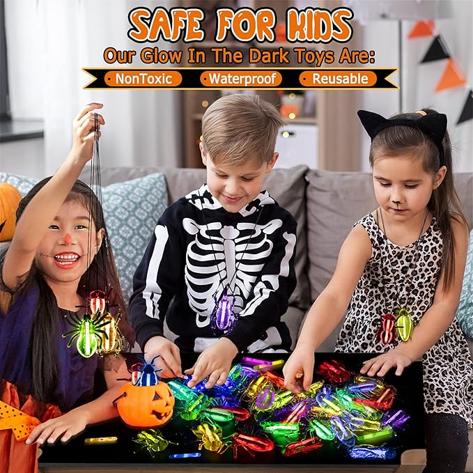 82 Pcs Glow Critters For Halloween Party Favor, Include Glow Bugs and Mini Glow Sticks, Glow in the Dark Party Toys Set for Kids, Trick or Treating Goodie Supplies, School Classroom Game Prizes
