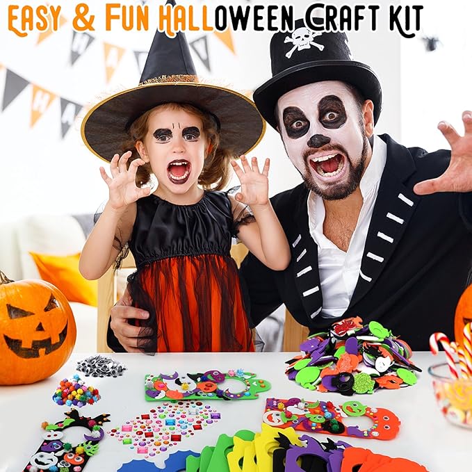 24 Set Halloween Craft Kits, DIY Halloween Doorknob Hanger Decorations Fall Arts & Crafts Supplies, Halloween Pumpkin Bat Ghost Monster Foam Stickers for Classroom Party Favors Activities