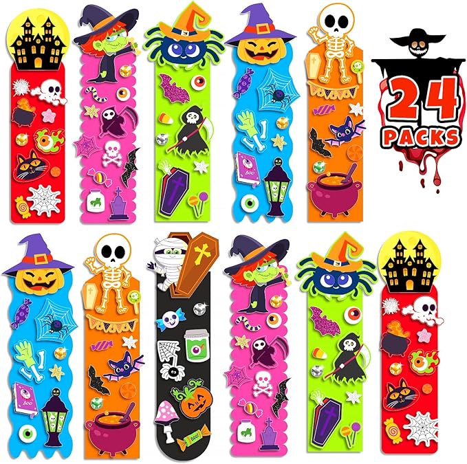 AuroTops 24 Pack Halloween Crafts for Kids,Halloween Bookmarks for Kids Party Favors DIY Bookmarks Kits Trick or Treat Gifts Goodie Bags Gifts Treat Bags Fillers Bulk Classroom Prizes Party Decoration