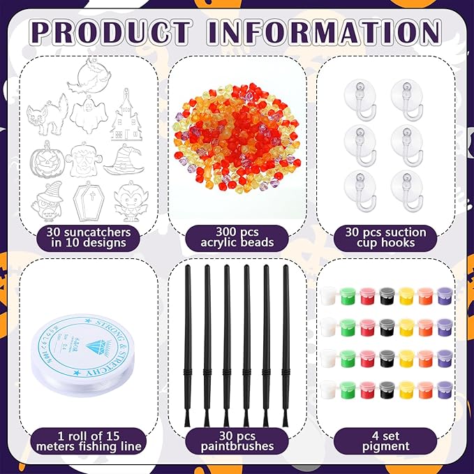 Yaomiao 30 Sets Halloween Suncatchers Window Art Kits DIY Pumpkin Ghost Suncatcher Crafts Bulk Paint Your Own Window Hanging Ornaments for Boys Girls Home Class Birthday Halloween Party Favors Gifts