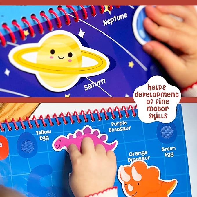 BusyDino - Busy Book for Toddlers 3-5 - Toddler Activity Book with Cutting Activities - Montessori Toys for 3 Year Old - Includes Child-Safe Scissors and Wipe-Clean Markers