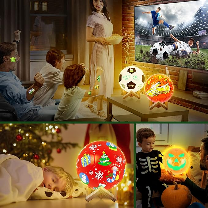 Paint Your Own Soccer Ball Lamp Kit, DIY 3D Night Light with Soccer Stickers & Wooden Stand, Art Supplies Creativity Arts & Crafts Kit for Kids, Birthday Gifts for Boys