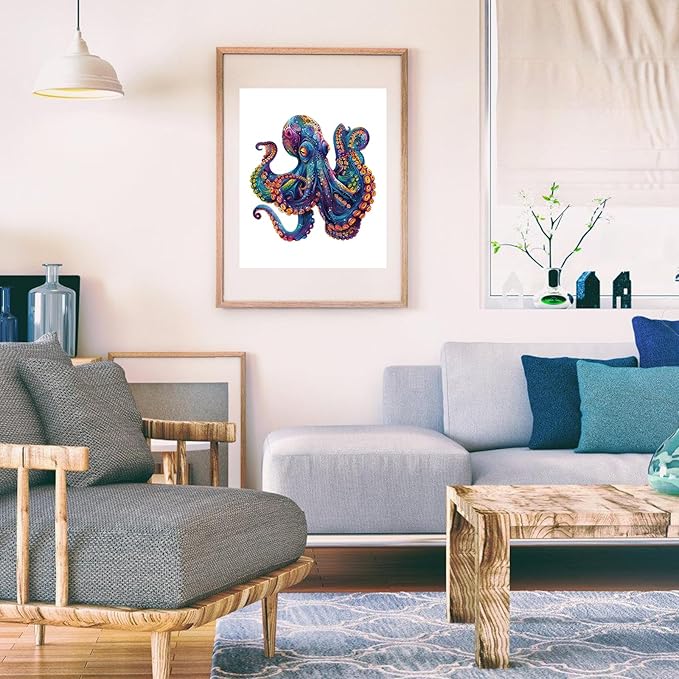 Wooden Puzzles for Adults, Octopus Ocean Jigsaw Puzzles 200 Pieces Unique Animal Adult Puzzles, Irregular Wood Puzzles Creative Gift for Adults and Kids Family Game (11.2x11.2 in)