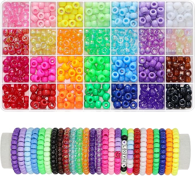 LIS HEGENSA 28 Color DIY Crafts Gifts for Girls Beading Kits, 1200PCS Pony Beads Bracelet Making Kits with Decorative Beads and Charms, Craft Supplies for Children, Adults, Girls