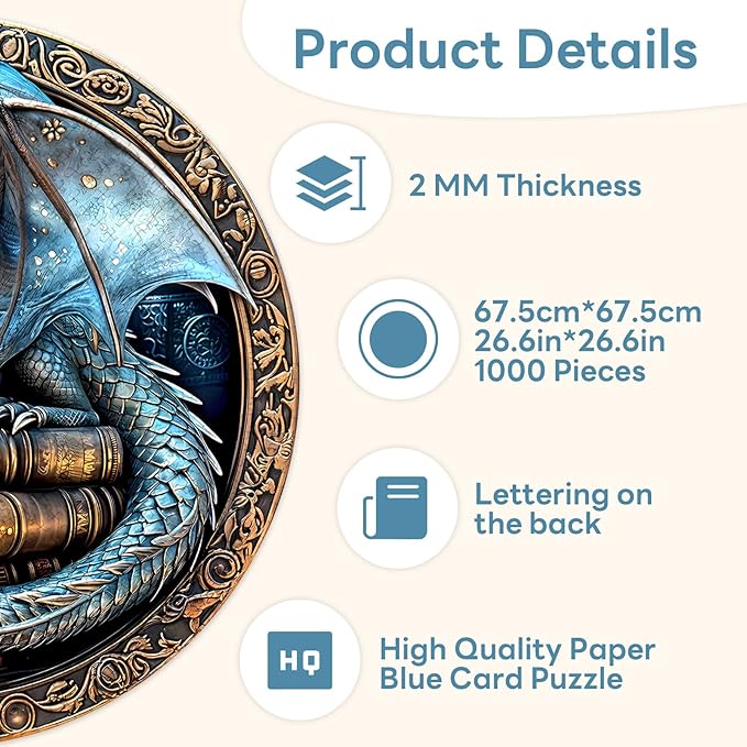 Round Puzzles for Adults 1000 Pieces, Hard Difficult Challenging Puzzles for Adults, Ancient Dragon Jigsaw Puzzles 1000 Pieces for Seniors, 3D Visual Flat Puzzle (26.6 x 26.6in)