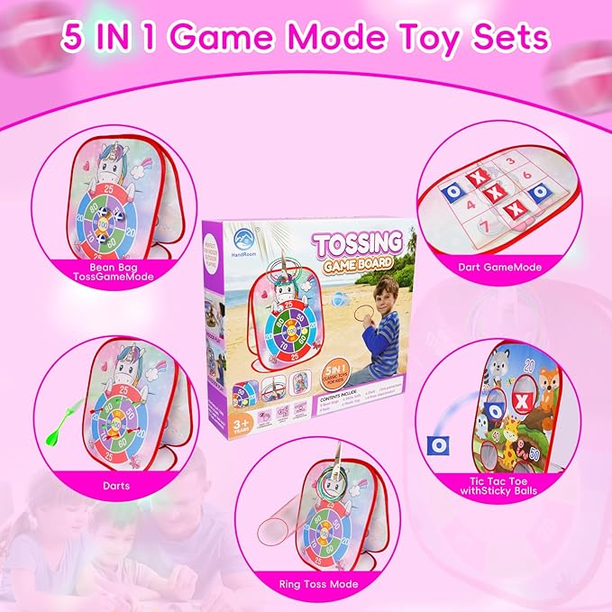 Bean Bag Toss Game for Kids - 5IN1 Kid Cornhole Toys Set, Over 3 Years Toddlers Children Backyard Beach Lawn Outdoor Indoor Throwing Toy to Boys Girls Birthday Family Party Christmas Easter Gift