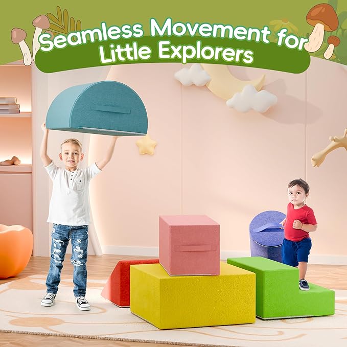 TOLEAD Large Baby Climbing Blocks – 6 Pcs Climbing Toys for Toddlers - Ultra High Density Soft Foam Play Gym Equipment Easy Wash for Indoor Nursery, Classic (Classic, 6-Piece)