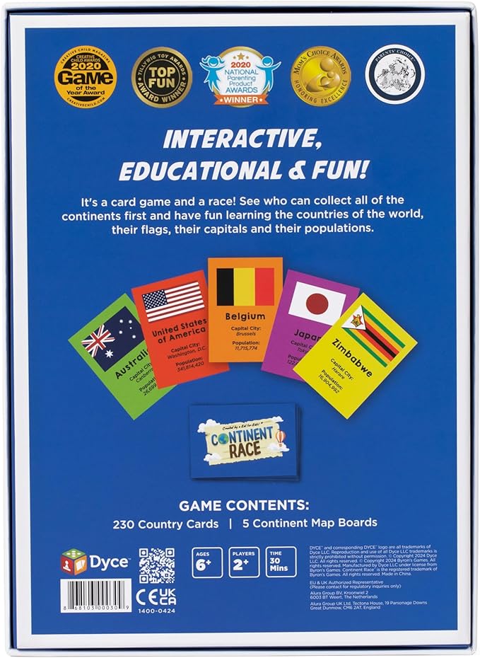 Continent Race Geography Educational Board Game for Kids, Tweens, Family, Friends, Teachers and Classrooms - Learn About Flags & Countries Around The World