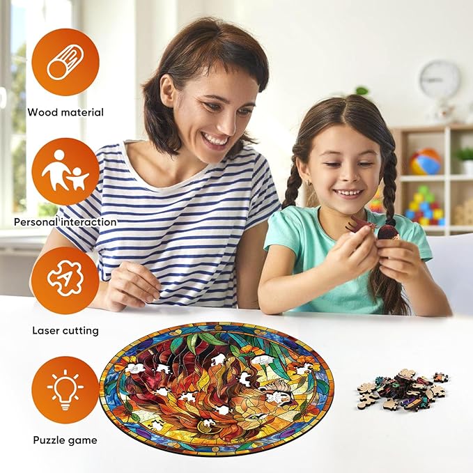 Wooden Puzzles for Adults, Nature & Lion Jigsaw Puzzles 200 Pieces, Unique Shaped Puzzle for Adults and Kids, Christmas Birthday Gift Family Game 11.2 x 11.2 Inch
