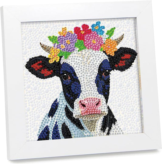 geesfayan Diamond Art Kits for Kids Ages 8-12,6 Inch DIY Gem Art Painting with 7 Inch Frame, Complete Starter Kit for Beginners, Creative Arts & Crafts Gift for Girls & Boys (Black White Cow)