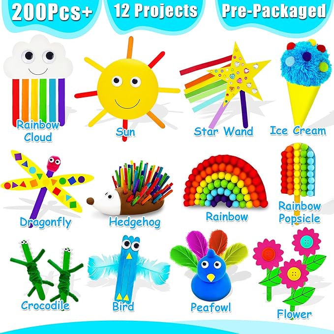 MHMYDIS First Craft Kit for Kids - 12 in 1 No Mess Creative Arts and Crafts kit for Kids Ages 4-8 - Toddler Crafts Kit Supplies - Gifts for Girls and Boys 3 4 5 6 7 8 Year Old