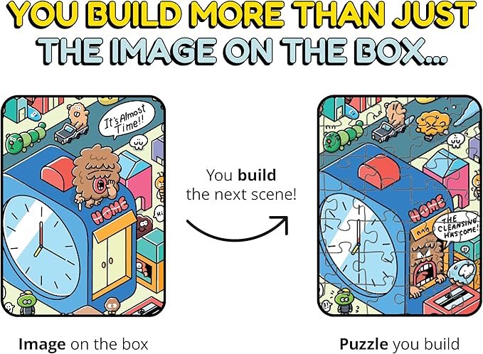 Jigsaw Puzzles 1000 Pieces - Magic Mystery Story Secret Ending Puzzle - Perfect Game Night for Adults & Kids - Cartoon City Building Theme Sci-Fi (Turbo 3000)