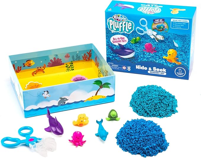 Educational Insights Pluffle® Ocean Sensory Set with 2 Colors of Pluffle, 9 Piece Set, Ages 3+