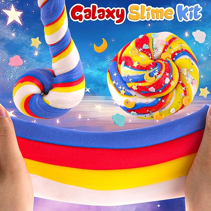 2 Pack Slimes, Galaxy Slime, Cloud Slime kit for Boys Ages 8-12, Toys for Girls and Boys, for Kids Slime Set Party kit Goodie Bag Stuffers, 4 5 6 7 8 9 10 Year Old Girl Boy Birthday Gift Cute Stuff
