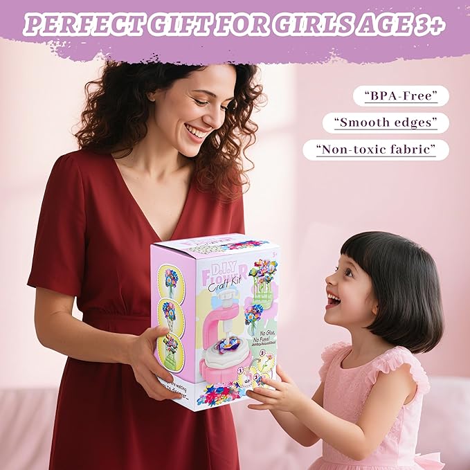 SANGQAOFU Fabric Flower Bouquets Kit DIY Arts and Crafts Kits for Kids Age 3-12 Christmas Birthday Gifts for 3 4 5 6 7 8+ Year Old Toddler Girls Toys