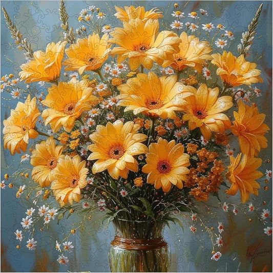 Flower Wooden Puzzles for Adults, 500 Pieces Chrysanthemum Wooden Jigsaw Puzzles, 16.7 in Wooden Puzzle Adult Creative Christmas Mother's Day Toy Gifts for Family