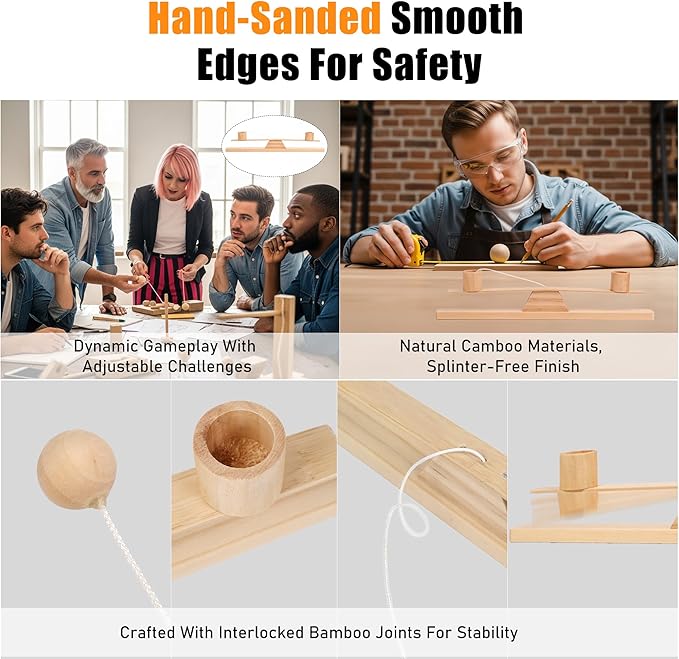Ring Toss Game, Portable Wooden Tabletop Game for Teens & Adults, Skill Development & Dexterity Challenge, Office Desk Travel Party Camping Game Night Fun