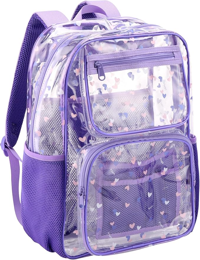 Transparent Bag - Purple Clear Backpack for School and Stadium Events, Suitable for Girls and Boys