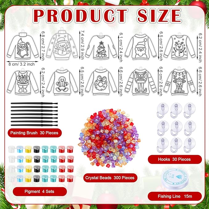 Yaomiao 30 Sets Christmas Ugly Sweaters Suncatchers Window Art Kits DIY Xmas Suncatcher Crafts Bulk Paint Your Own Window Hanging Ornaments for Boys Girls Home Classroom Activities Art Project
