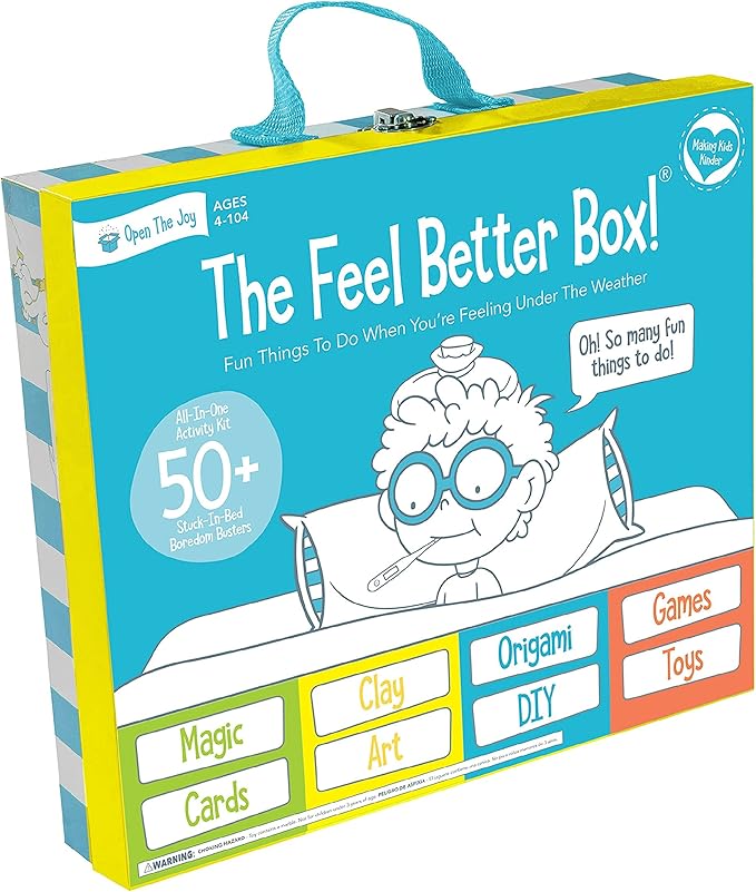 Open The Joy Feel Better Box: Get Well Soon Kids Gifts Basket, 50+ Fun Activities, Games, Toys, Conversation Cards, Origami, Clay Art, Magic Tricks, DIY - Great Gift for Kids After Surgery Ages 4+