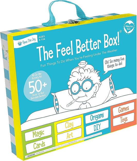 Open The Joy Feel Better Box: Get Well Soon Kids Gifts Basket, 50+ Fun Activities, Games, Toys, Conversation Cards, Origami, Clay Art, Magic Tricks, DIY - Great Gift for Kids After Surgery Ages 4+