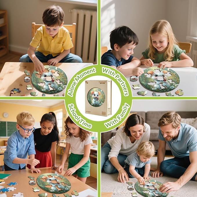 Wooden Puzzles for Kids Ages 4-6 - Woodland Mouse 50 Pieces Children Puzzles - Large Pieces Kids Puzzle with Unique Shapes - Educational Puzzles Toys for Boys and Girls (11.4 * 11.4 in)