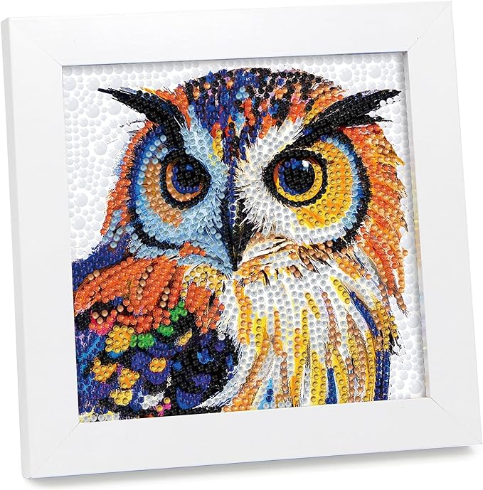 geesfayan Diamond Art Kits for Kids Ages 8-12,6 Inch DIY Gem Art Painting with 7 Inch Frame, Complete Starter Kit for Beginners, Creative Arts & Crafts Gift for Girls & Boys (Owl)
