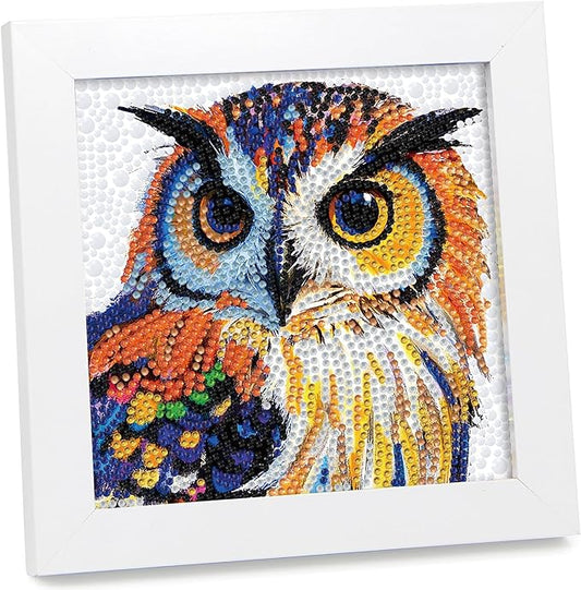 geesfayan Diamond Art Kits for Kids Ages 8-12,6 Inch DIY Gem Art Painting with 7 Inch Frame, Complete Starter Kit for Beginners, Creative Arts & Crafts Gift for Girls & Boys (Owl)