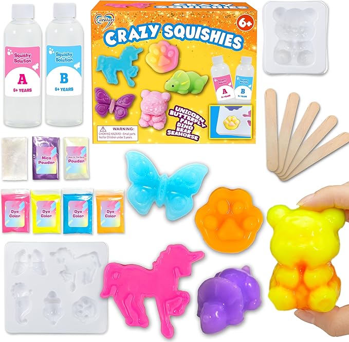 Make Your Own Squishies Animal Toys,6 Rubber Characters Making kit,Glow-in-The-Dark Science Activity kit, Silicone Squishies Craft Kit,Squeeze Gift Set for Boys and Girls Ages 6-12