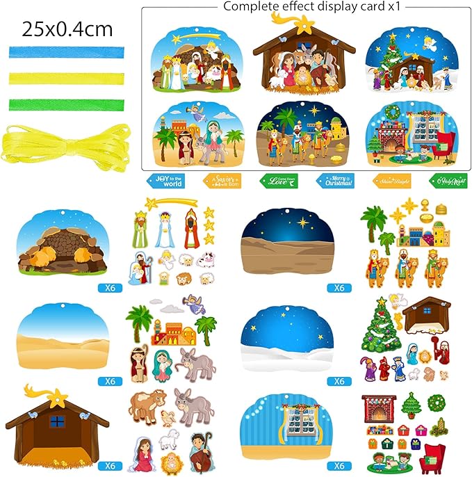 36 Pack Make a Nativity Scene Christmas Nativity Craft Kits Nativity Scene Hanging Ornaments Religious Christian Craft Kits for Holy Night Christian Religious Party Supplies 6 Styles