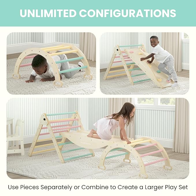 Delta Children Lil’ Climber Gym - Indoor Climbing Gym/Jungle Gym for Kids - Montessori Toy with Reversible Arch/Rocking Chair, Reversible Rock Wall/Slide Ramp and Pikler Triangle - for Toddlers 3+