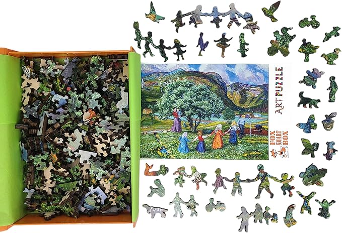 Wooden Puzzle for Adults - Uniquely Shaped Pieces - Made in The USA by FoxSmartBox - 225 Pieces - Summer and Playing Children